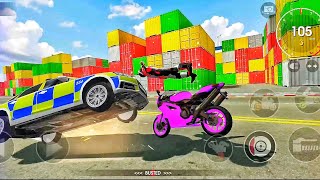 Xtreme motorbike impossible accident driving city road with police carxtream motorbike offline game [upl. by Oiramd]