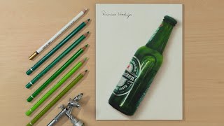 Realistic drawing of a Heineken lager beer bottle  time lapse [upl. by Anav]