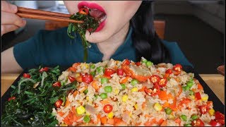 ASMR VEGETARIAN CHAR SIU PORK FRIED RICE  SEAWEED KELP SALAD  EATING SOUNDS  NO TALKING [upl. by Erlene]