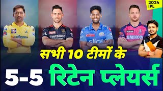 IPL 2024  All 10 Teams 55 Retain Players  IPL Auction  MY Cricket Production [upl. by Adyaj]