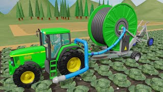 Tractor and Reel Sprinkler with Automatic Irrigation  We sow and water the Cabbage Field [upl. by Eyar212]