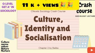 Culture Identity and Socialization Crash Course  O level Sociology  Chap 2  sociologylecture [upl. by Nnyltiak]