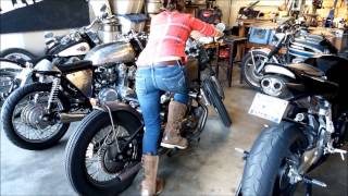 Girl kick starting a Harley Ironhead [upl. by Rosetta]