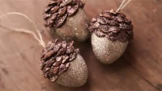 Make Beautiful Acorn Ornaments with Pine Cones and Glitter  DIY Christmas Craft [upl. by Siaht49]