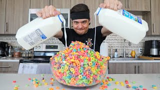 MASSIVE Bowl of Fruit Loops Challenge  Gallon of Milk [upl. by Orren]