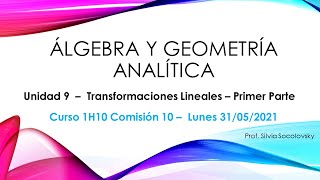 1H10  Transforamciones Lineales  Primer Parte  31052021 [upl. by Nnaassilem59]