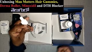 Man Matters Hair Gummies Derma roller Minoxidil DHT blocker unboxing in Telugu  Telugu Tech Buzz [upl. by Chadbourne]