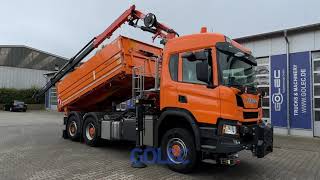 VERKAUFT  G200074  Scania P410 B6x44HA Meiller Kipper Kran Winterdienst aus Baujahr 2019 [upl. by Edyaj140]