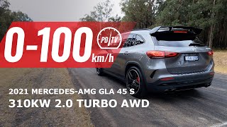 2021 MercedesAMG GLA 45 S 0100kmh amp engine sound [upl. by Chancey]