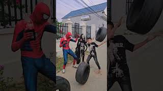 What is the challenge of loading car tires while drinking Cocacola spiderman death cosplay [upl. by Granger361]