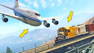 DANGEROUS Explosion BOEING 747 Crashes into Train  GTA 5 [upl. by Tiduj294]