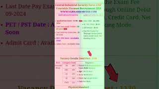 constable Fireman Recruitment 2024 cisf cisfconstable cisffireman sscgd rrbje upsc [upl. by Nivrek]