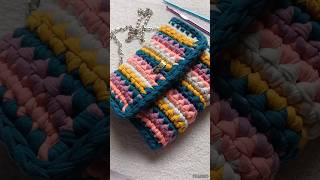 Crochet tutorial tshirt yarn bag leather pocket multicolour sling clutch chic [upl. by Nnaarual]