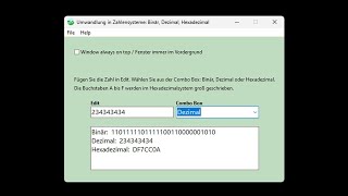 ZahlenUmrechner in Binär Dezimal Hexadezimal  Programm für Windows [upl. by Persis650]