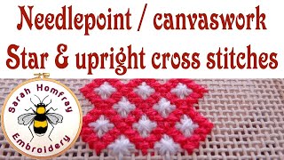 Star stitch and upright cross stitch in needlepoint and canvaswork  Needlepoint stitches tutorial [upl. by Wennerholn965]