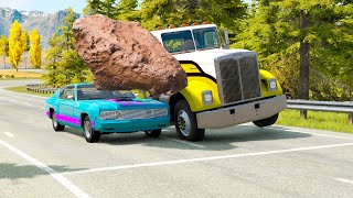 Double Flatbed Trailer Truck vs speed bumps Busses vs speed bumps Beamng Drive [upl. by Orbadiah495]