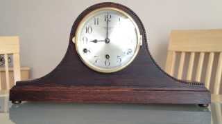 WESTMINSTER CHIME EDWARDIAN OAK NAPOLEON HAT MANTLE CLOCK CHIMING [upl. by Elocaj]