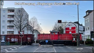 Bahnübergang quotSiegburger Straßequot Köln  Gleiskreuzung mit StraBa  V90 in den Deutzer Hafen [upl. by January]