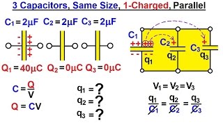 Physics  EampM Dis and ReConnecting Capacitors 9 of 16 3Cap Same Size 1Charged Parallel [upl. by Elamrej734]