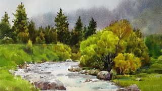 Watercolor landscape painting  Little Stream in the Forest [upl. by Iccir]