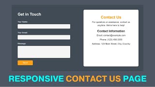 Responsive Contact Us Form In HTML And CSS  Contact Us Page In HTML And CSS [upl. by Gussie]