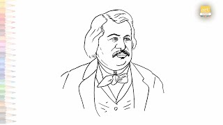 Honoré de Balzac drawing easy  Art tutorial  How to draw Honoré de Balzac step by step artjanag [upl. by Leverick]