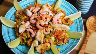 Spanische Reispfanne  Paella mixta  saftig gesund und lecker  Paella recipe [upl. by Nirrak]