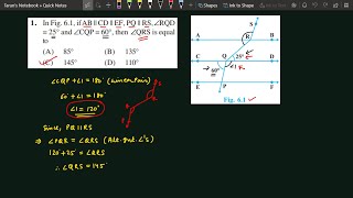 If AB  CD  EF PQ  RS angle RQD  25° amp angle CQP  60° then angle QRS is equal to [upl. by Zetta]