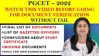 PGCET 2022  MTechMBAMCA  Final list of documents for verification Civil Engg  PWD  SANPoint [upl. by Odlauso]