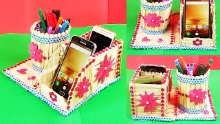 Popsicle Stick Crafts DIY How to Make Pen Stand and Mobile Phone Holder with Ice Cream sticks Crafts [upl. by Allez]