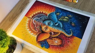 Oil Pastel Se Realistic Drawing  Ganesh ji drawing  GanpatiBappaMorya2 [upl. by Olli796]