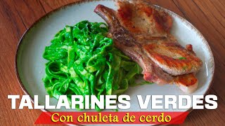 TALLARINES VERDES con Chuleta Receta Peruana fácil y deliciosa [upl. by Neyuh]