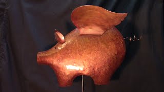 Easy Metal Art Project No Welding No Torch Flying Metal Pig with Copper Patina [upl. by Terzas532]