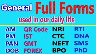 General important Full Forms List  Full forms We used in our daily life  Abbreviations [upl. by Amatruda730]