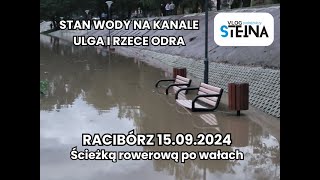 Stan wody na Odrze i przy tamie w Raciborzu na dzień 1509  ścieżką rowerową wzdłuż wałów zbiornika [upl. by Ahselak]