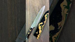 Takeshi Saji MakieArt Aogami Colored Damascus Gyuto with Urushi FUJI on WAVE NAMI FUJI [upl. by Nylrem443]