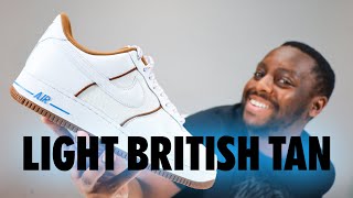 Nike Air Force 1 White Light British Tan On Foot Sneaker Review QuickSchopes 676 Schopes FN5757 100 [upl. by Iramo481]