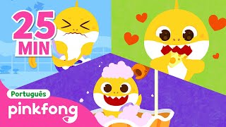 Dia a dia do Bebê Tubarão em Casa  TV   Completo  Pinkfong Bebê Tubarão Canções para Crianças [upl. by Ynaffik855]