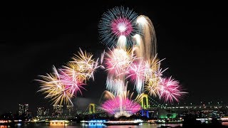 4K HDR Video – Beautiful Rainbow fireworks display in Odaiba [upl. by Hecht]