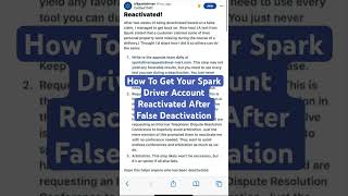 How To Get Reactivated on Spark Driver Account After False Deactivation reactivate sparkdriver [upl. by Rednasxela]