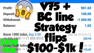 Volatility 75 strategy Flips 100  1k in a day [upl. by Tnarb797]