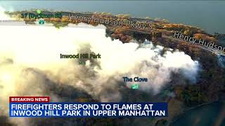 Firefighters respond to flames at Inwood Hill Park in Upper Manhattan [upl. by Bev]