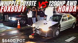 1200hp Civic vs Whipple Foxbody bonus races [upl. by Mian]