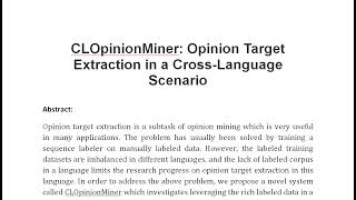 CLOpinionMiner Opinion Target Extraction in a Cross Language Scenario [upl. by Leunamne]