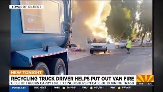 Recycling collector for Gilbert help puts out van fire [upl. by Ahsiniuq]