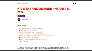 MTG Arena Announcements  October 14th 2024 [upl. by Julianne]