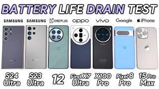 Samsung S24 Ultra vs S23 Ultra  OnePlus  OPPO  Vivo  Pixel  iPhone Battery Life DRAIN Test [upl. by Morrissey]