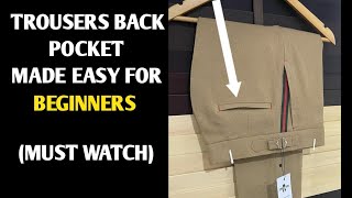 how to cut and sew trousers back pocket  welt pocket for beginners [upl. by Bowerman]