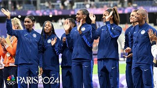 US womens 4x400m relay team awarded gold after nearrecord breaking run  Paris Olympics [upl. by Aseen855]