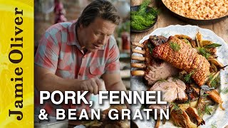 Roast Pork Fennel amp Bean Gratin  Jamie What to Eat This Week  Channel 4 Mondays 8pm [upl. by Burrows856]